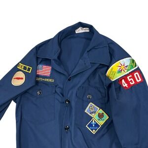 Boy Scouts of American Shirt Size 14 Navy Blue Patches Made USA Missing‎ Buttons